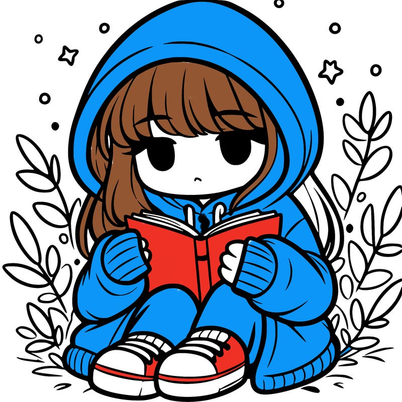 girl in oversized hoodie reading a book