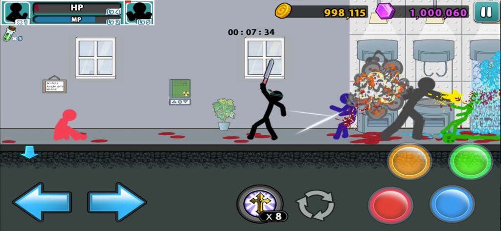 Anger of Stick 5 : zombie - Stickman-Charakter kämpft gegen Zombies in einem Labor-Level mit Schwert und Explosionen