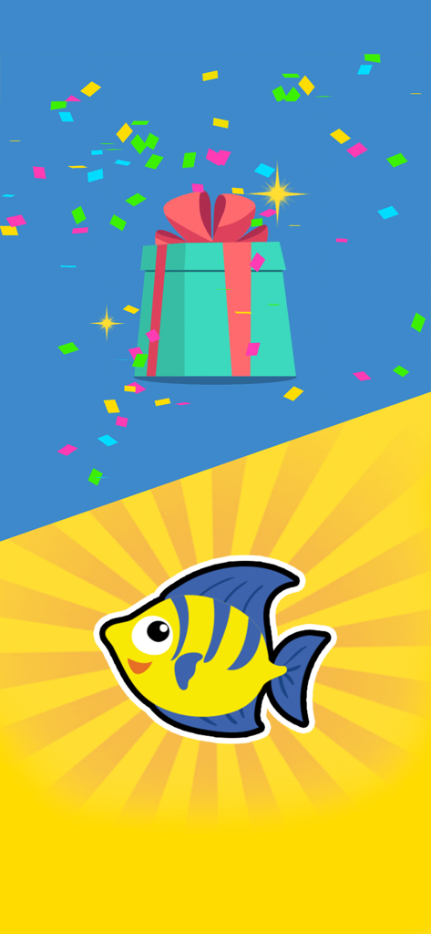 Kids ToDo List - Kids ToDo List app reward screen with a gift box and cartoon fish