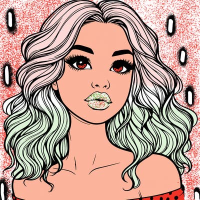 realistic girl with wavy hair and lips