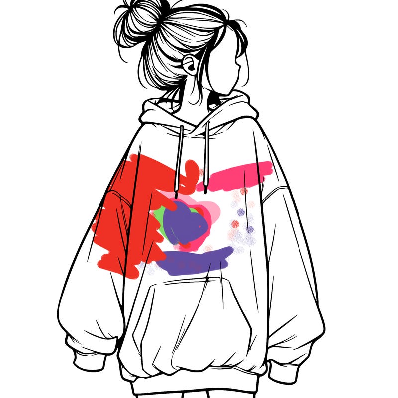 realistic girl with a oversized sweatshirt on and a bun