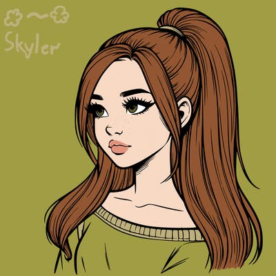 realistic girl with a high ponytail