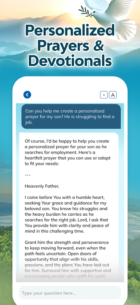 Bible Chat: Study・Daily Verse - AI generated personalized prayer on Bible Chat app interface