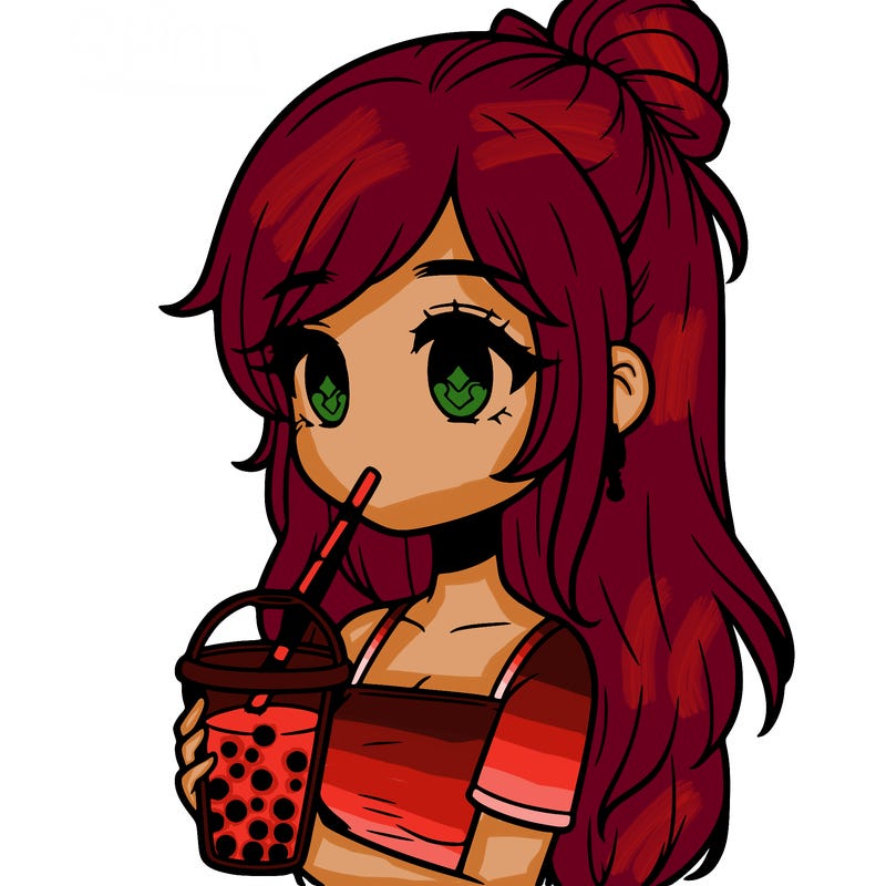 realistic girl drinking boba tea