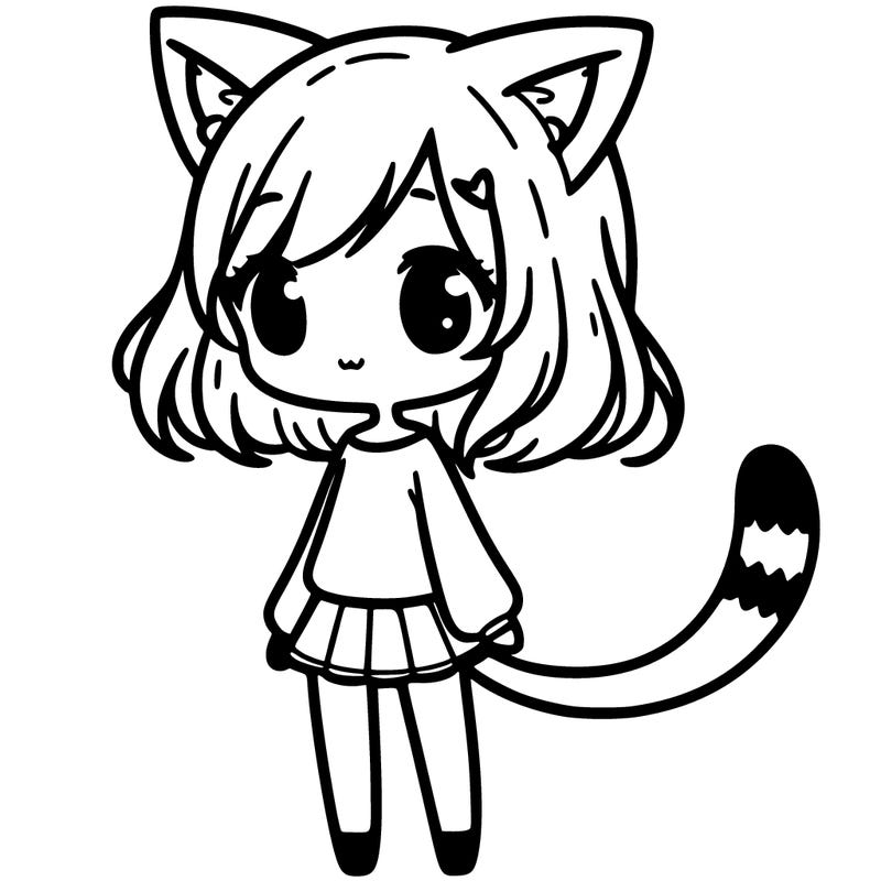 girl with cat ears and tail