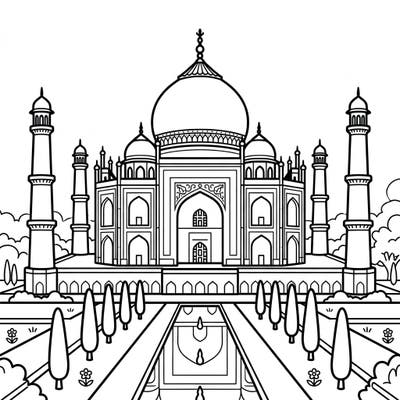 Embark on a creative journey with this beautiful Taj Mahal coloring page, specially designed for seniors. Its large print and clear outlines make it easy and enjoyable to bring this iconic monument to life.