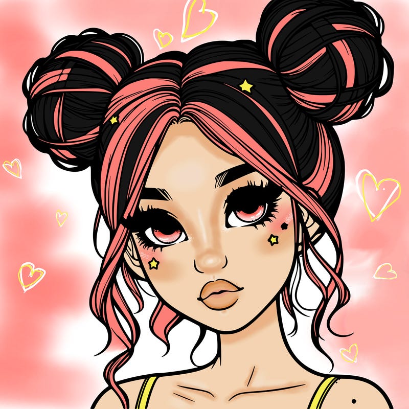 realistic girl with space buns
