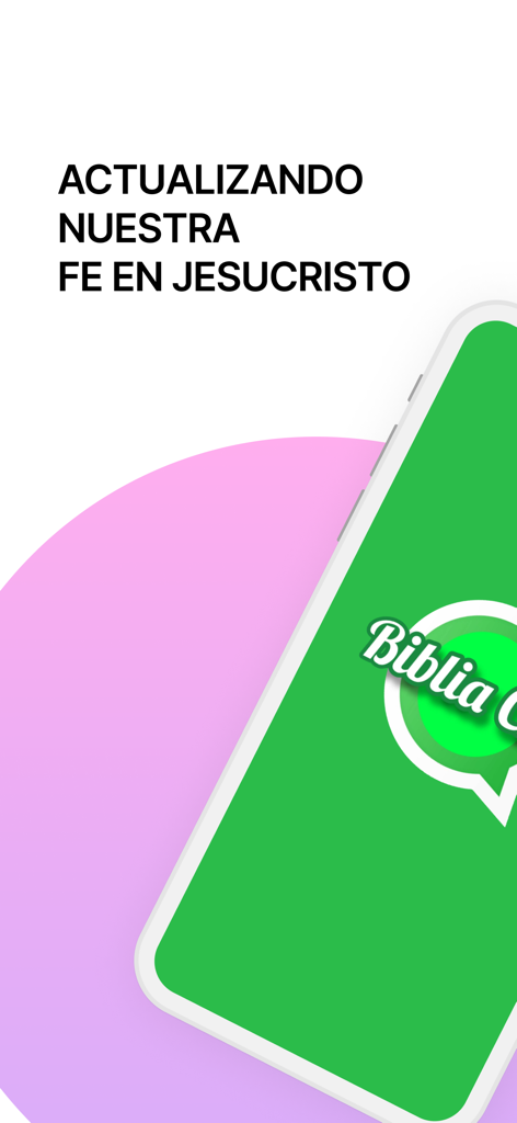 BibliaChat - Pantalla de la app BibliaChat mostrando el texto en español Actualizando nuestra fe en Jesucristo con un icono de chat verde