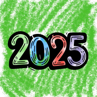 one line scrawled numbers sketch design “2025”