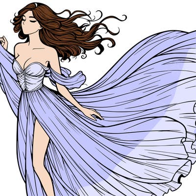 realistic woman in dress flowing the the wind