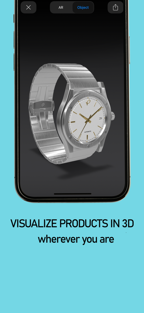 Gold Presidents - A luxury silver watch displayed as a 3D model on the Gold Presidents mobile app screen.