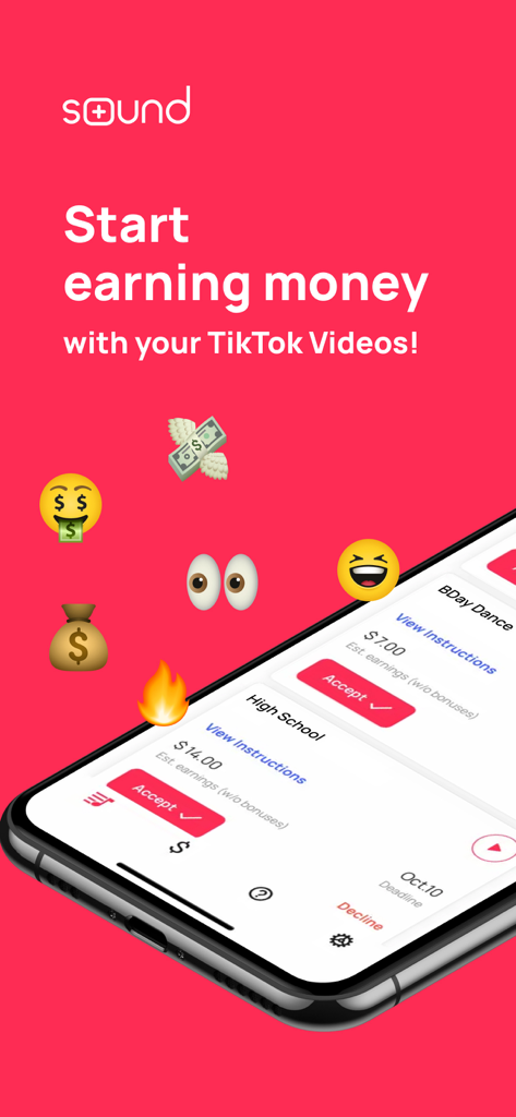 Sound.me - Sound.me app interface showing TikTok monetization campaigns with estimated earnings
