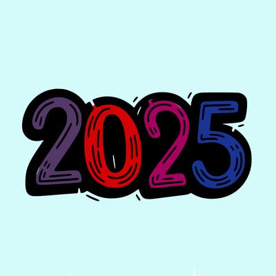 one line scrawled numbers sketch design “2025”