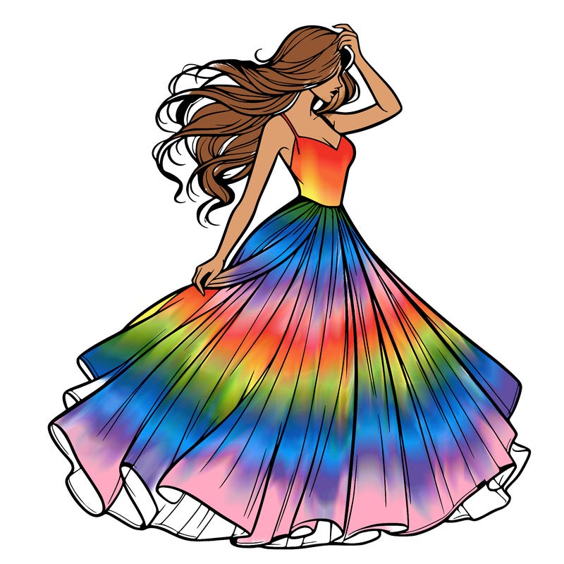 realistic woman with dress flowing in the wind