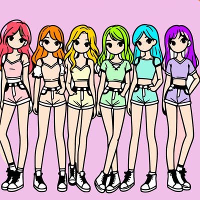 a group of girls wearing crop tops and shorts