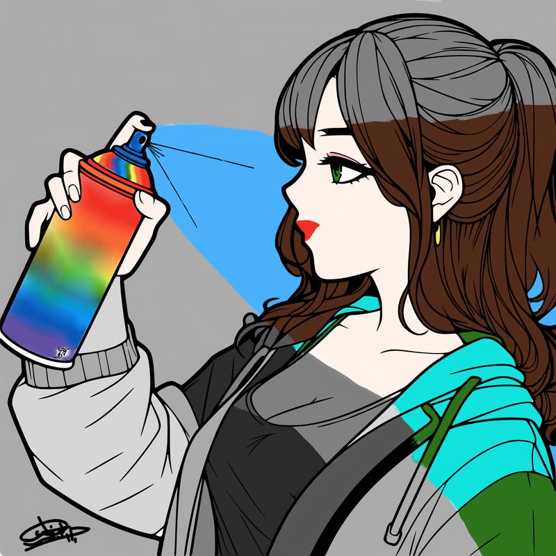 a realistic girl spray, painting