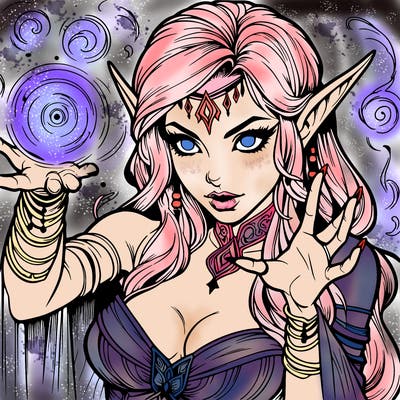 realistic scary beautiful elf sorceress casting spell