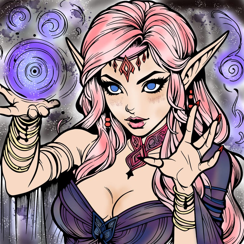 realistic scary beautiful elf sorceress casting spell