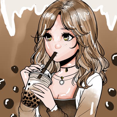 realistic girl drinking boba tea