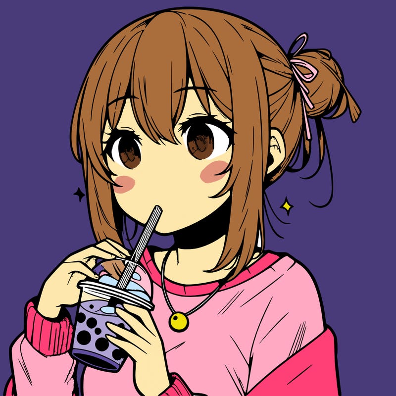 manga character drinking boba