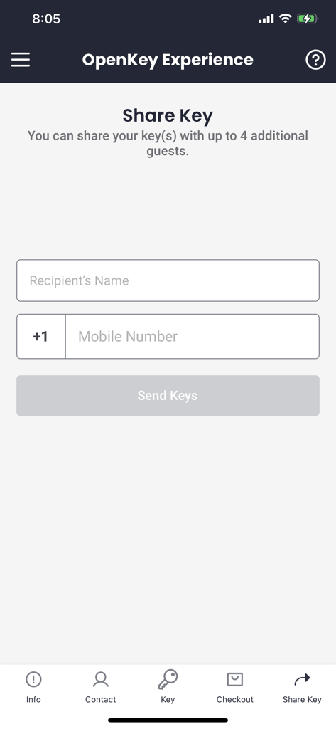 Oberfläche der OpenKey App zum Teilen digitaler Hotelschlüssel mit Gästen