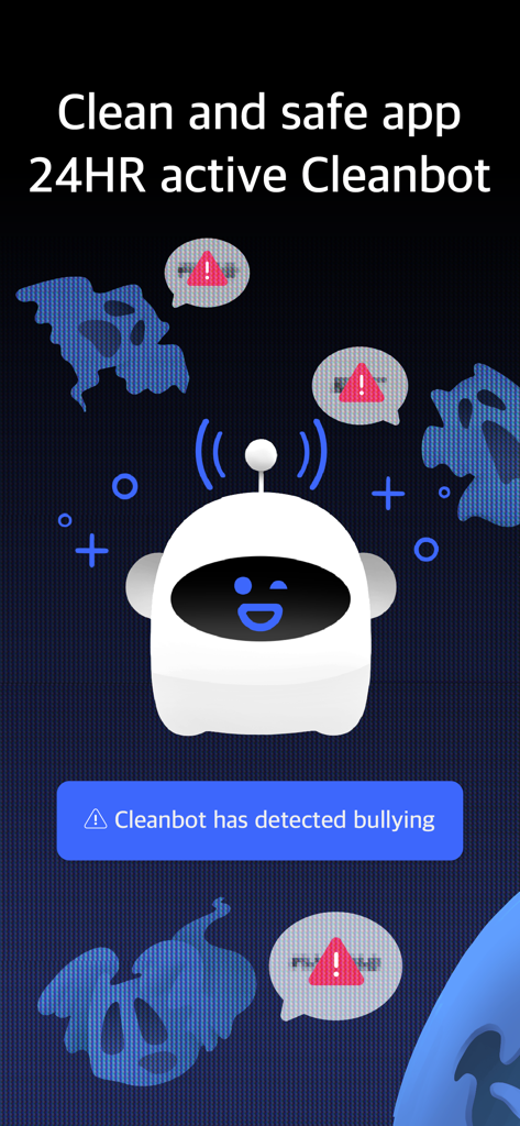Connecting - Call and say hi - An illustration of the Connecting app Cleanbot mascot detecting bullying to ensure a safe community.