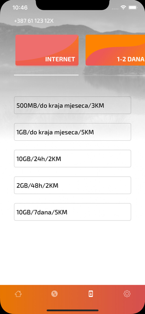 Moj BH Telecom - Moj BH Telecom app interface showing internet data package options and prices