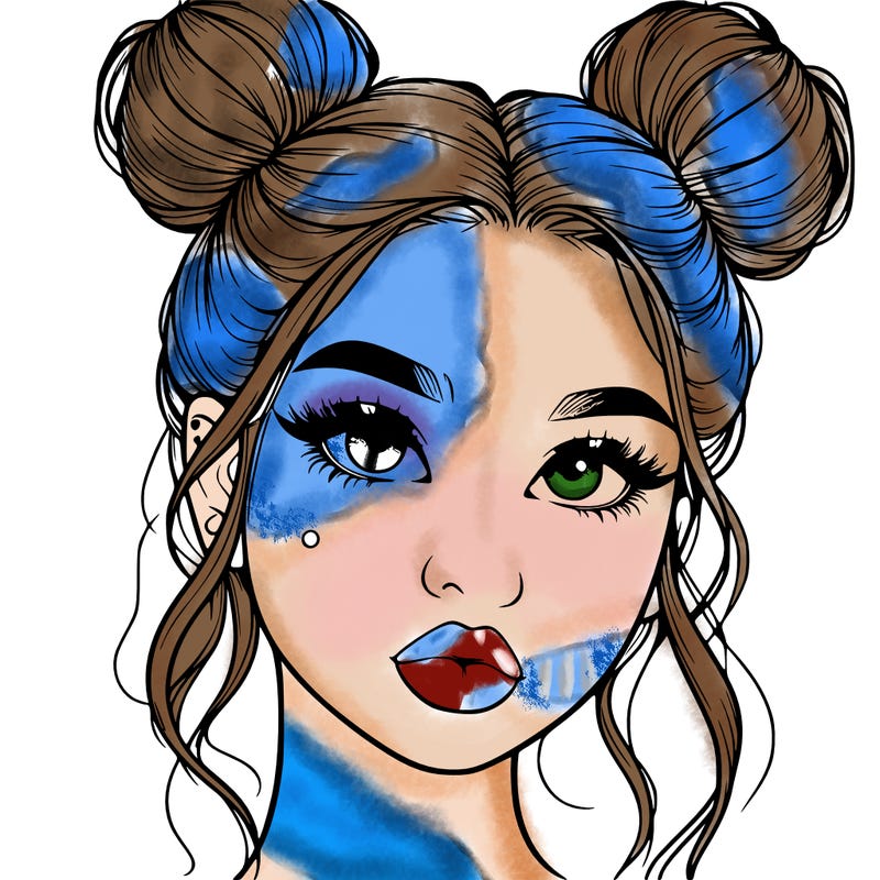 realistic girl with two buns on her hair and lips