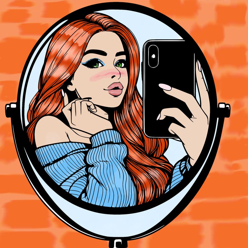 realistic girl taking mirror selfie beautiful