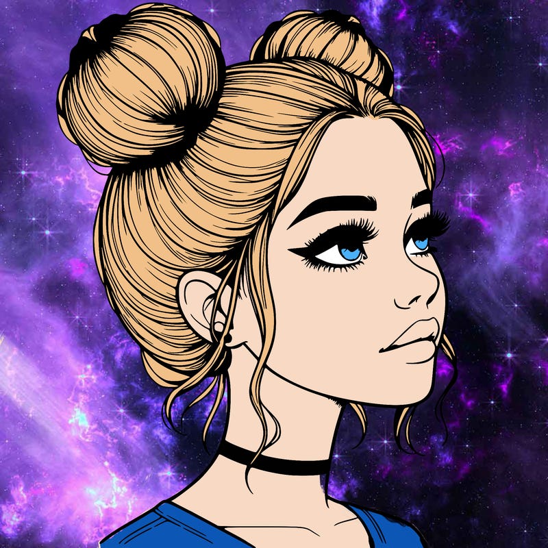 realistic girl with buns on the top of her head