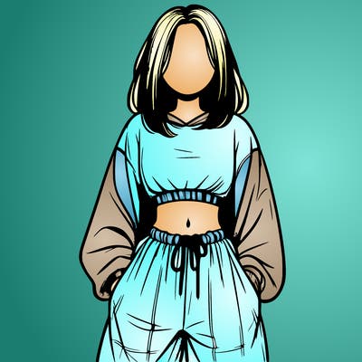 realistic girl faceless with baggy pants and a crop top
