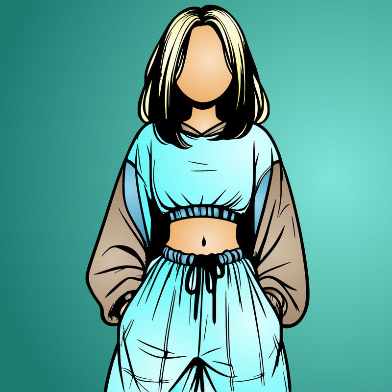 realistic girl faceless with baggy pants and a crop top