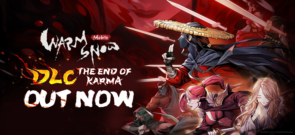 Warm Snow - Warm Snow Mobile Werbebanner für das DLC 'The End of Karma' mit Dark-Fantasy-Charakteren