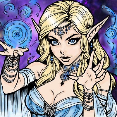 realistic scary beautiful elf sorceress casting spell