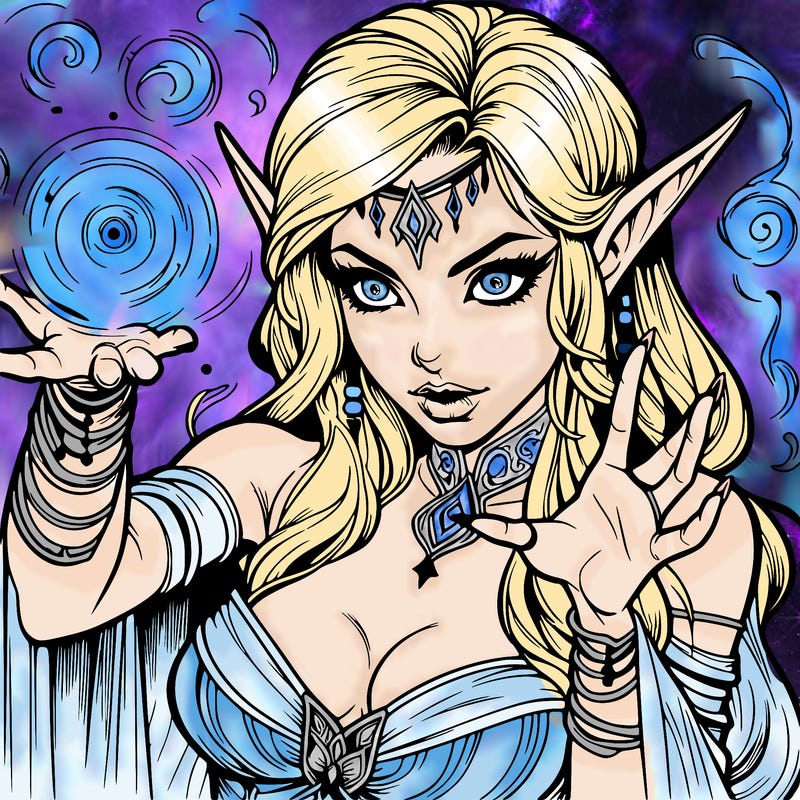 realistic scary beautiful elf sorceress casting spell