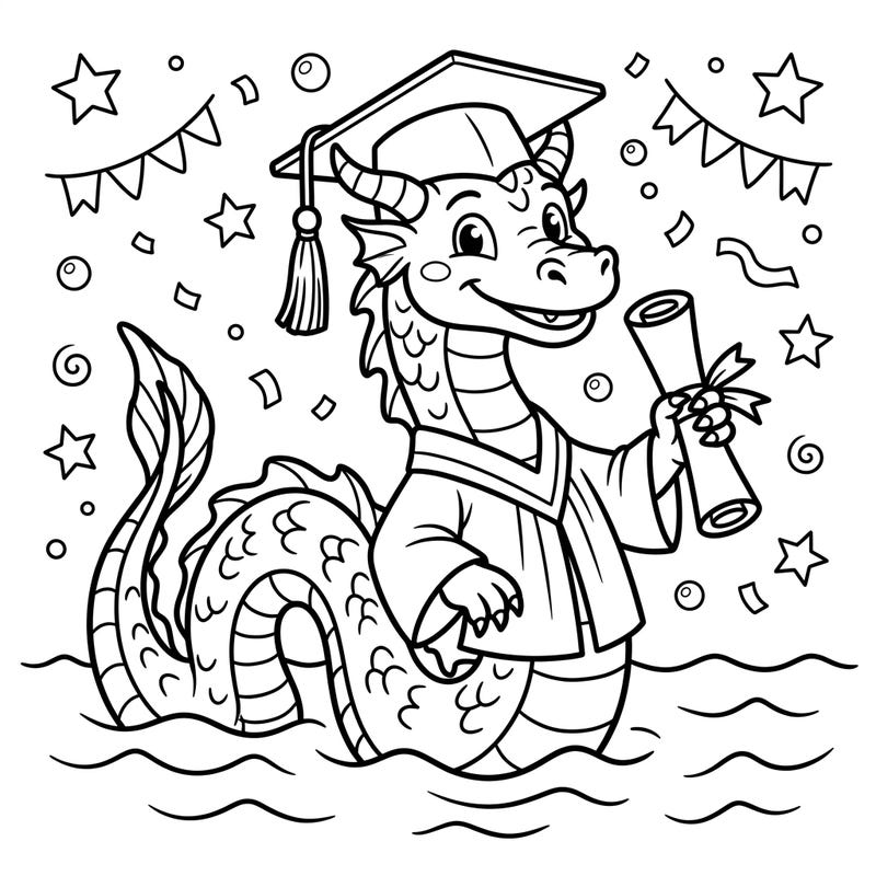 Dive into a world of celebratory fun with this adorable Ogopogo graduation coloring page! Watch as the legendary lake monster celebrates a big achievement, perfect for young colorists.