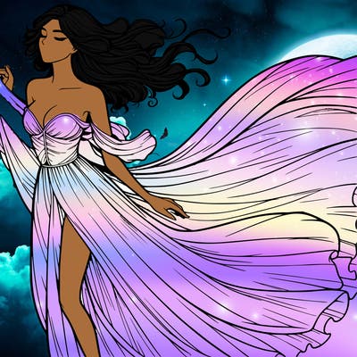 realistic woman in dress flowing the the wind