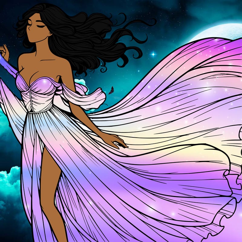 realistic woman in dress flowing the the wind