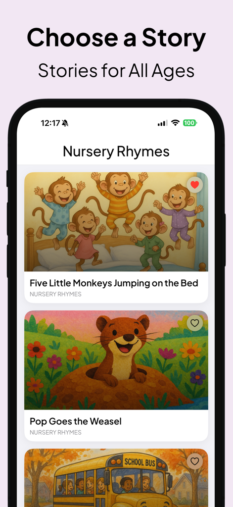 Story Time Together: Kid Books - Screenshot of the Story Time Together app showing nursery rhyme book options for kids