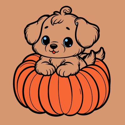 cute little puppy in a pumpkin