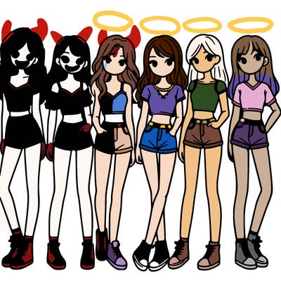 a group of girls wearing crop tops and shorts