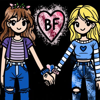 best friends holding hands with a heart bff bracelet