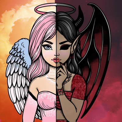 realistic angel half demon