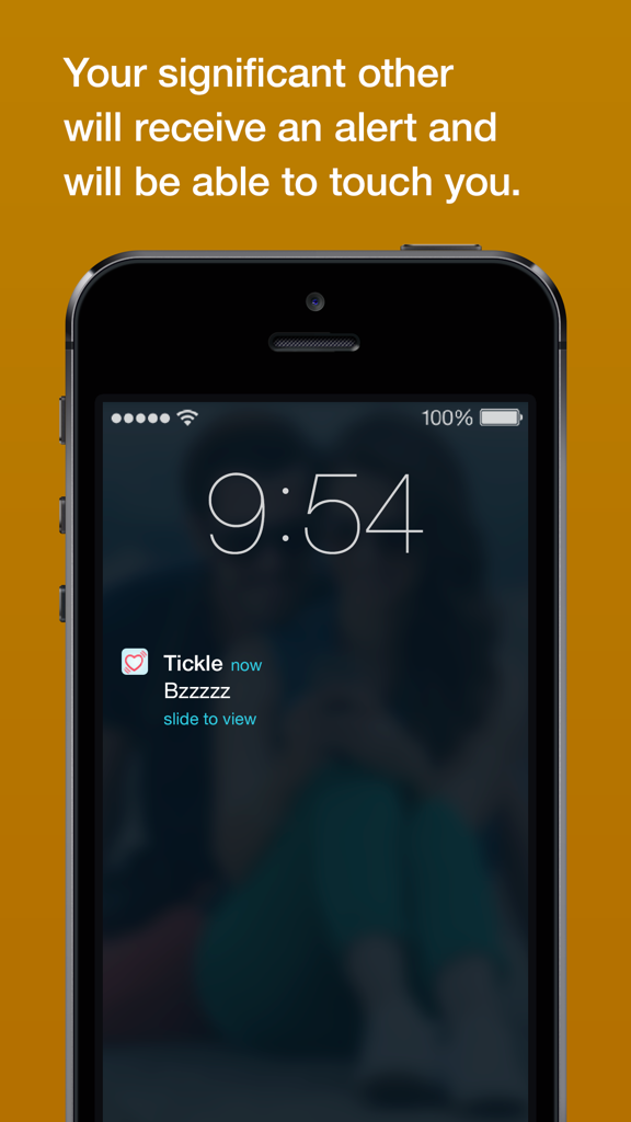 Tickle for loving couples: touch across distance - iPhone lock screen displaying a touch notification from the Tickle app for long-distance couples.