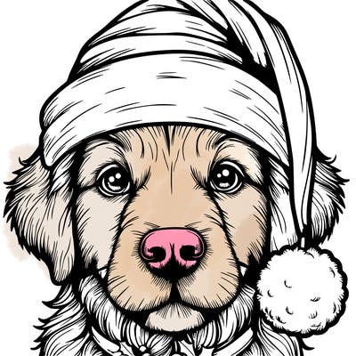 realistic dog with a christmas hat