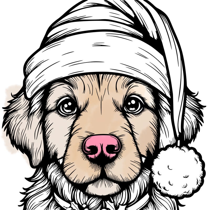 realistic dog with a christmas hat