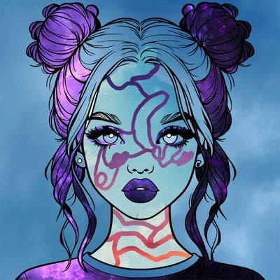 realistic girl with two buns in hair and lips