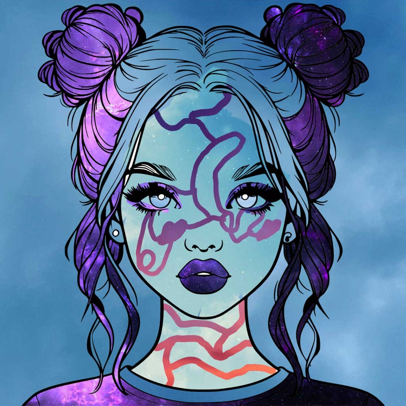 realistic girl with two buns in hair and lips