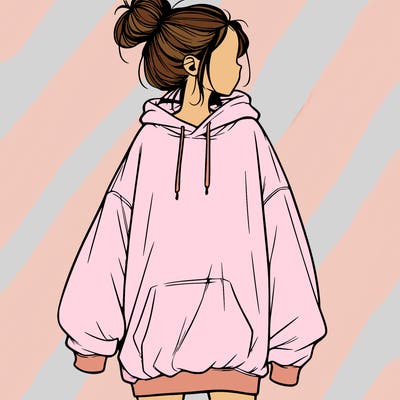 realistic girl with a oversized sweatshirt on and a bun