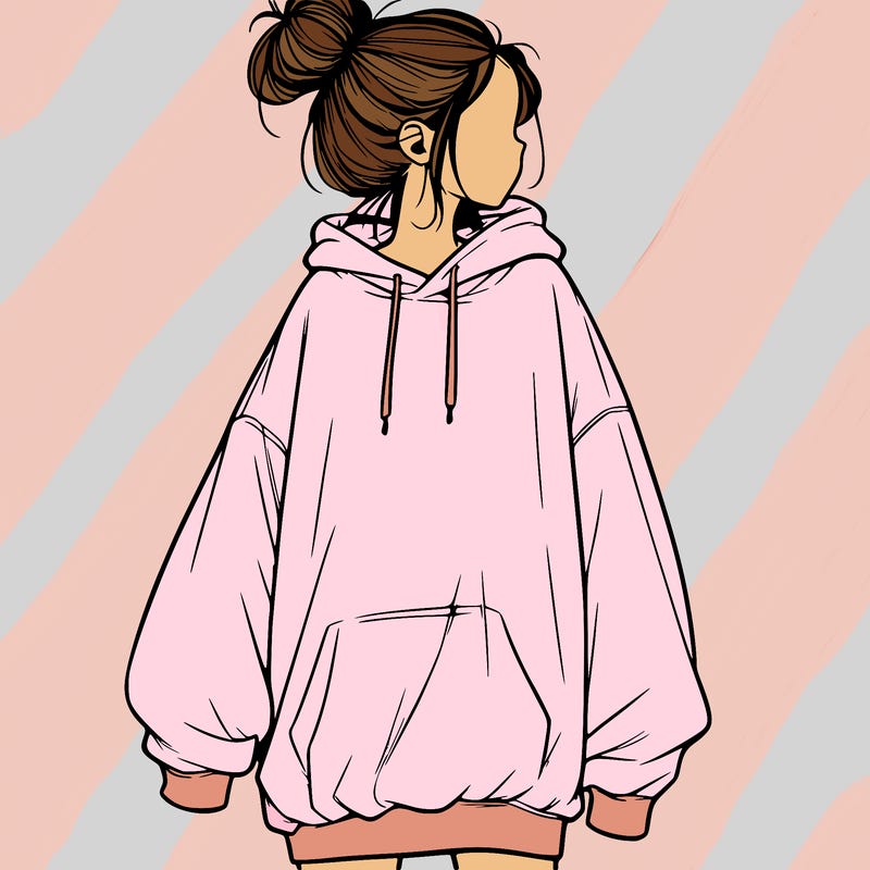 realistic girl with a oversized sweatshirt on and a bun